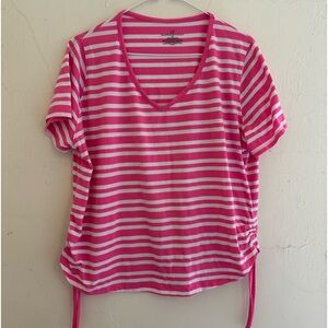 Bobbie Brooks short sleeve pink and white stripped top V neck Size 2X